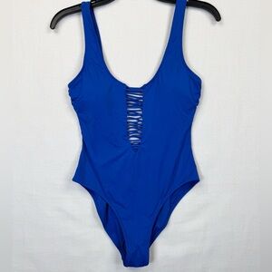 TiNiBiKiNi One Piece Swimsuit Womens Size S Cobalt Blue Strappy Plunge